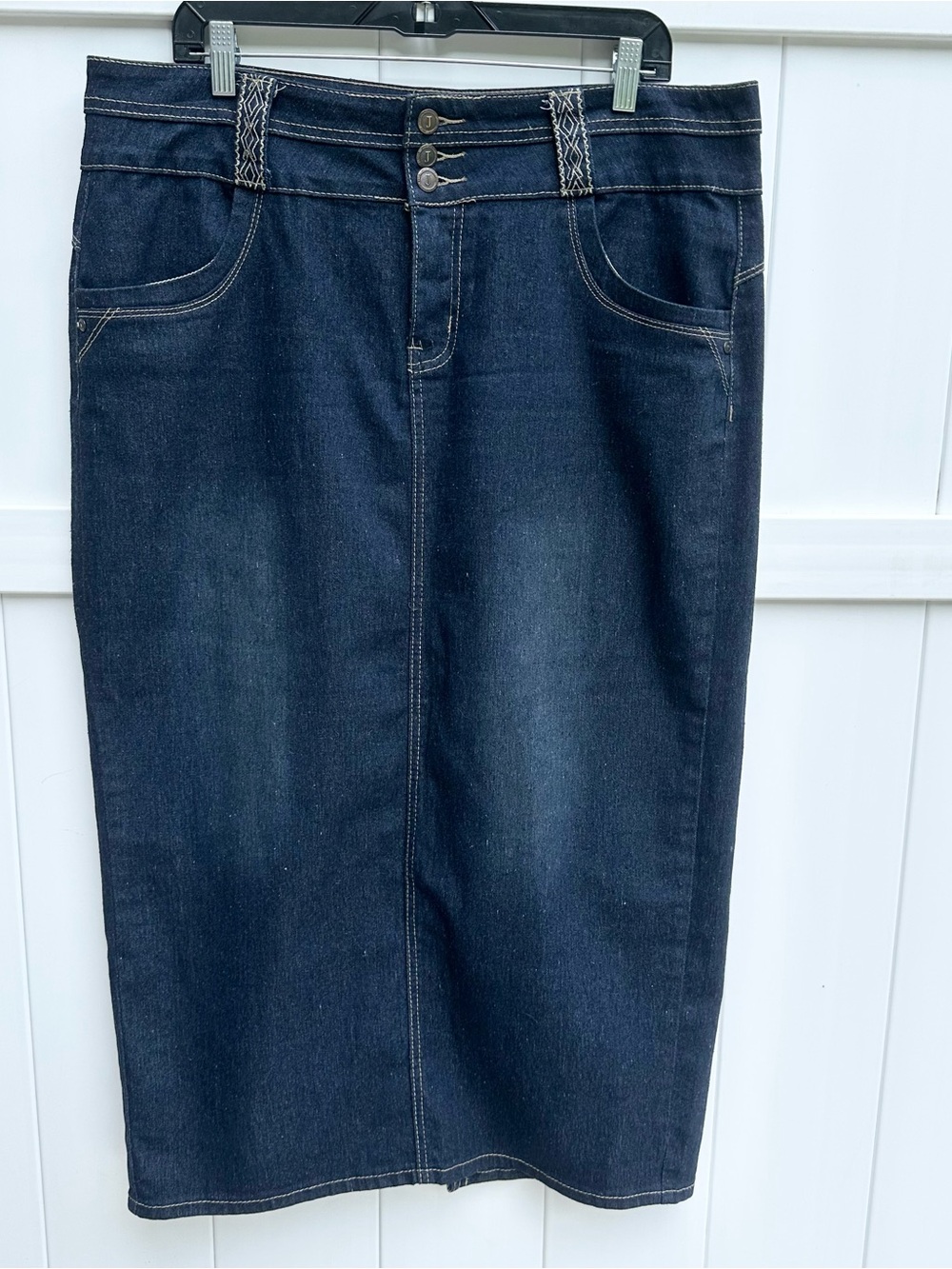 Vintage No Fuze Blue Jean Denim SKIRT Sz 16-High Rise Modest Y2K Cowgirl Maxi